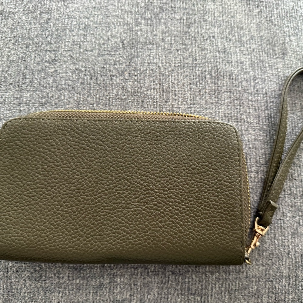 A New Day Green Clutch Pebbled Leather Minimalist Design